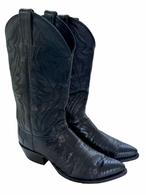 Justin Black Lizard Leather Cowboy Western Boots Mens Size 8.5D Style 8105 USA